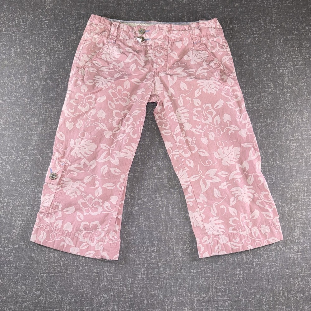 Justice Capri Pants Girls 7 Pink Floral Print Cotton Pockets Summer Casual